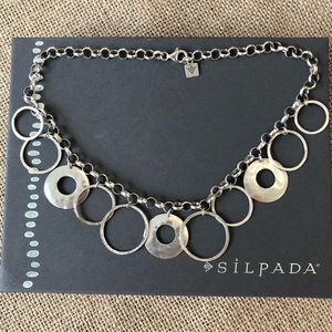 Silpada Sterling Silver .925 Circle Disc Coin Rolo Chain Link Bib Necklace